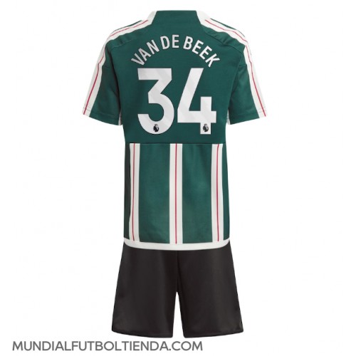 Camiseta Manchester United Donny van de Beek #34 Segunda Equipación Replica 2023-24 para niños mangas cortas (+ Pantalones cortos)